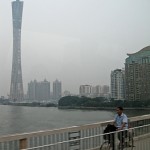 china tower with cyclist